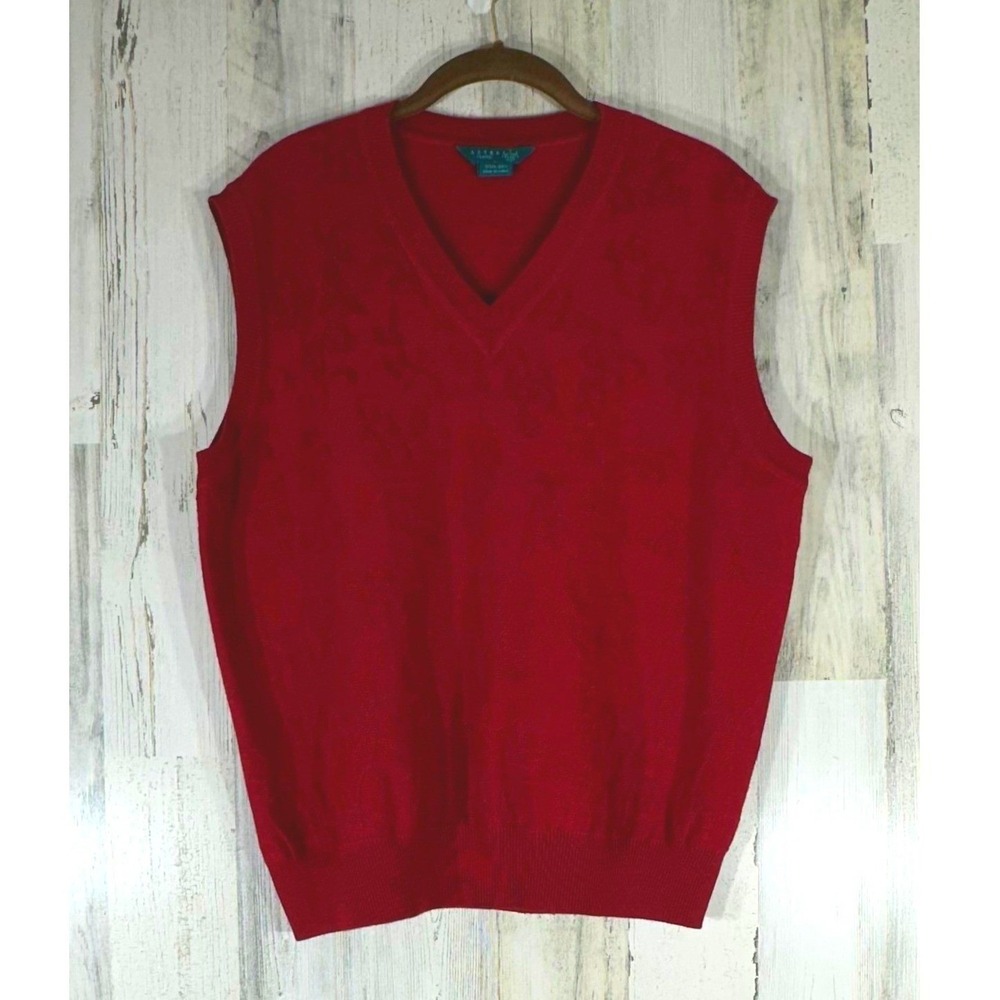 Astra Classic Mens Sweater Vest Burgundy Red V‎ Neck Sleeveless Wool Size Large